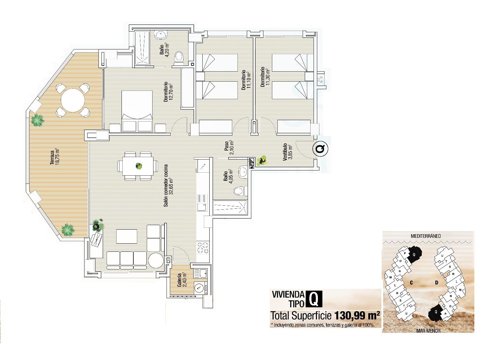 Apartment à La Manga del Mar Menor, Murcia, Espagne 3 chambres, 130 m2 No. 113585