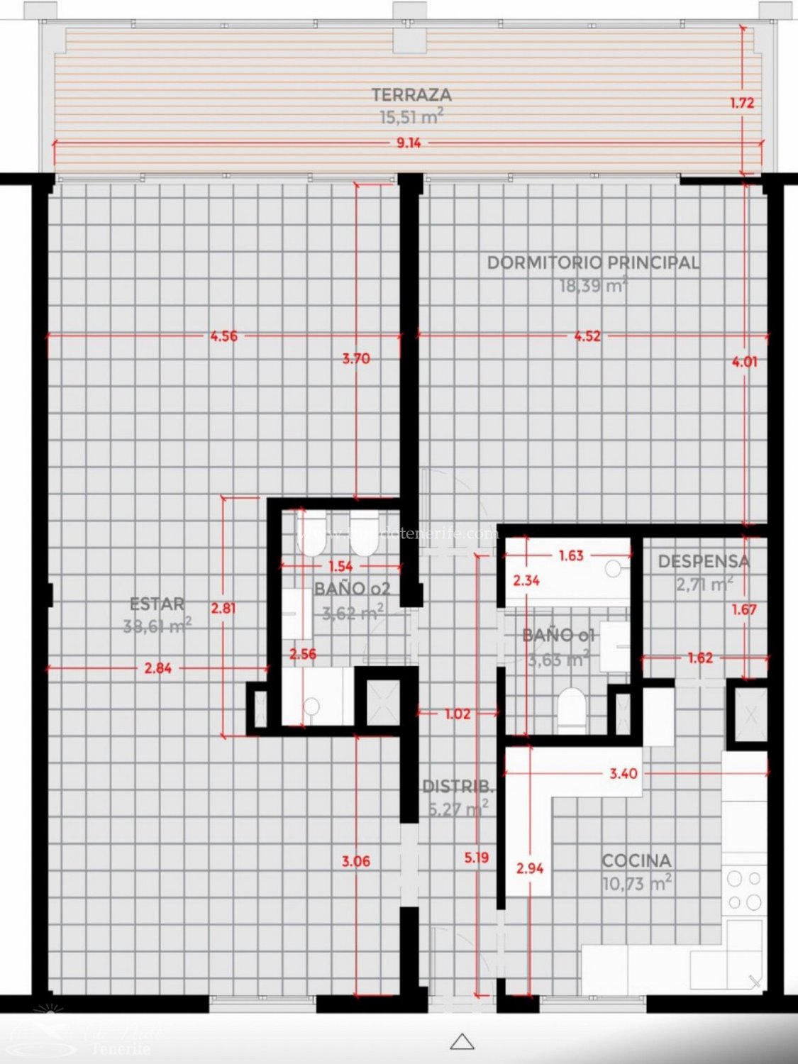 Apartment in Piedra Hincada, Tenerife, Spain 4 bedrooms, 108 sq.m. No. 84491