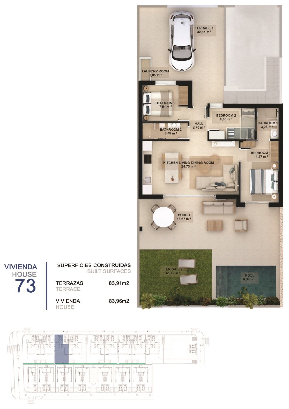 Bungalow w Pilar de la Horadada, Alicante, Hiszpania 3 sypialnie, 84 mkw. nr 114484