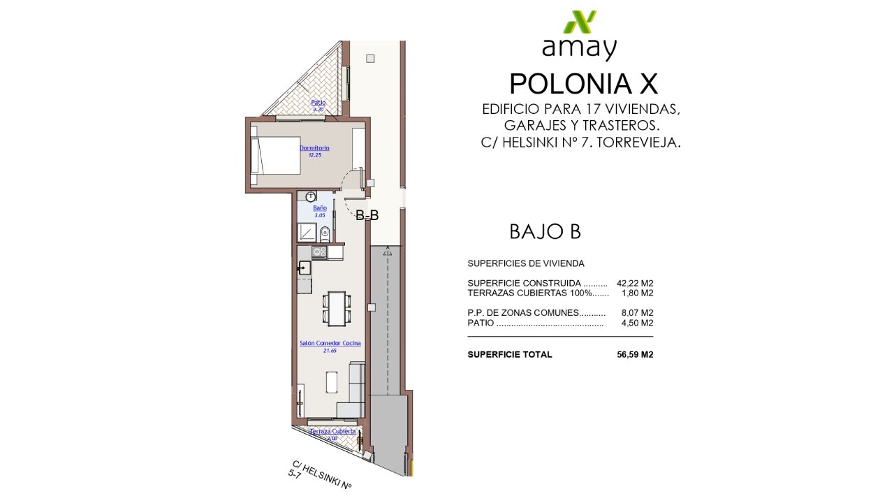 Apartment in Polonia X, Torrevieja, Alicante, Spa, 1 bedroom, 56.59 sq.m. No. 91781