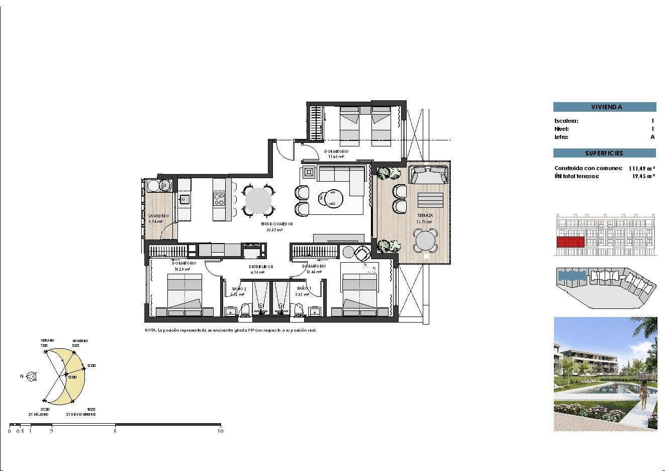 Dzīvoklis Torre-Pacheco, Murcia, Spānijā 3 istabas, 106 m2 Nr. 103444