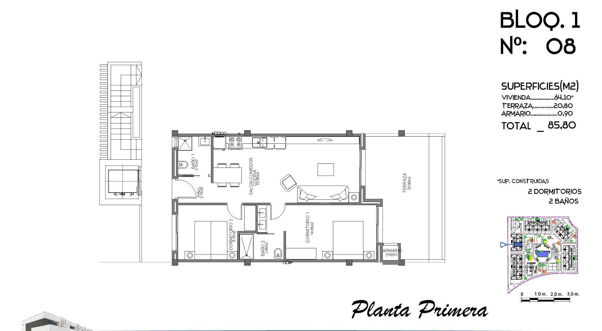 Apartamento en Guardamar del Segura, Alicante, España 2 dormitorios, 64 m2 No. 111319