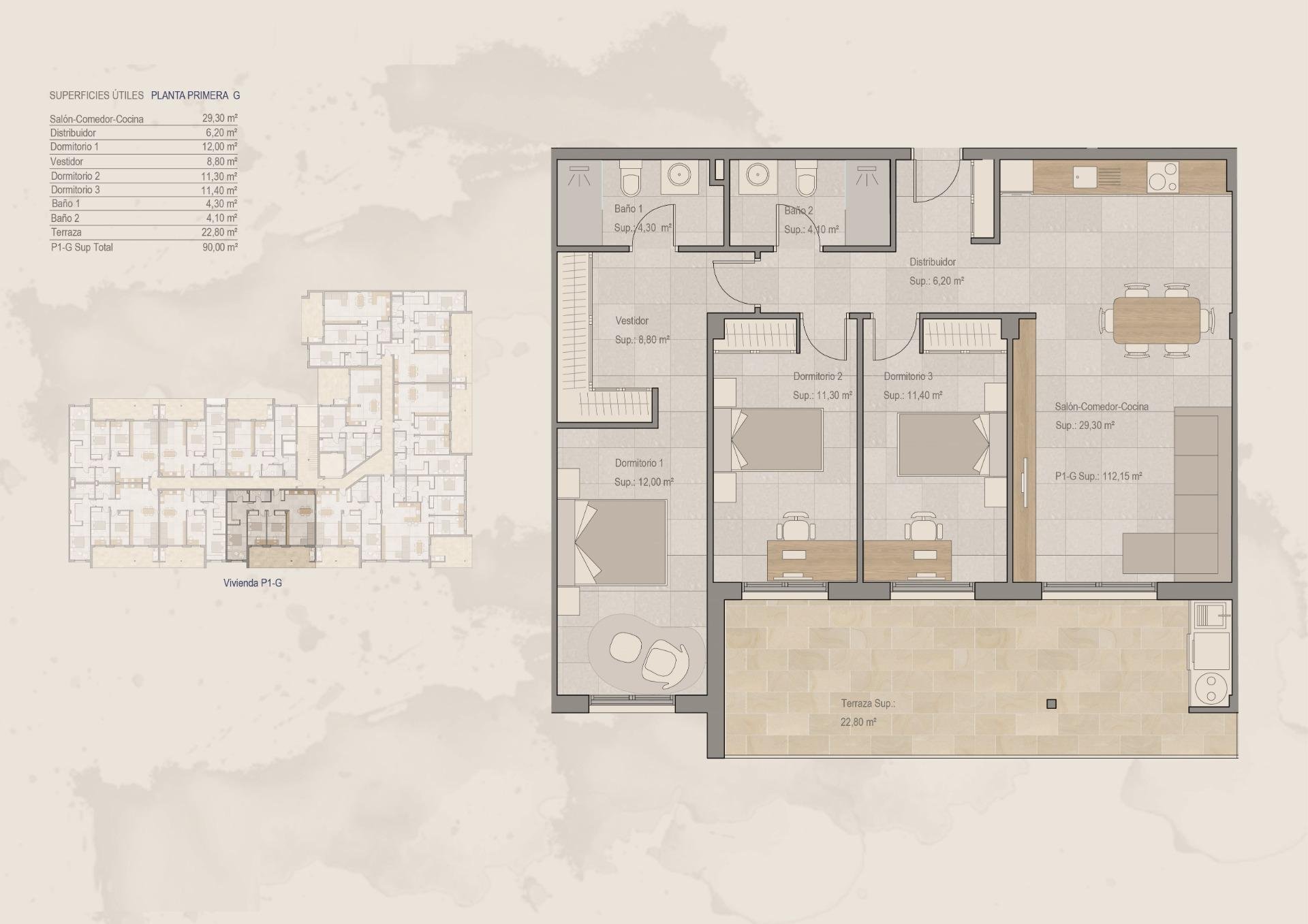 Apartment à Torre-Pacheco, Murcia, Espagne 3 chambres, 112 m2 No. 111386