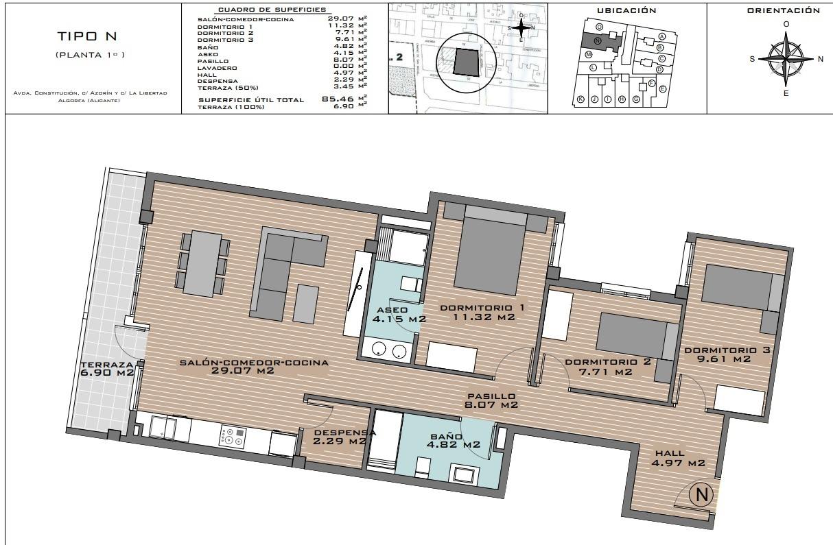 Apartment à Algorfa, Alicante, Espagne 3 chambres, 84 m2 No. 112695